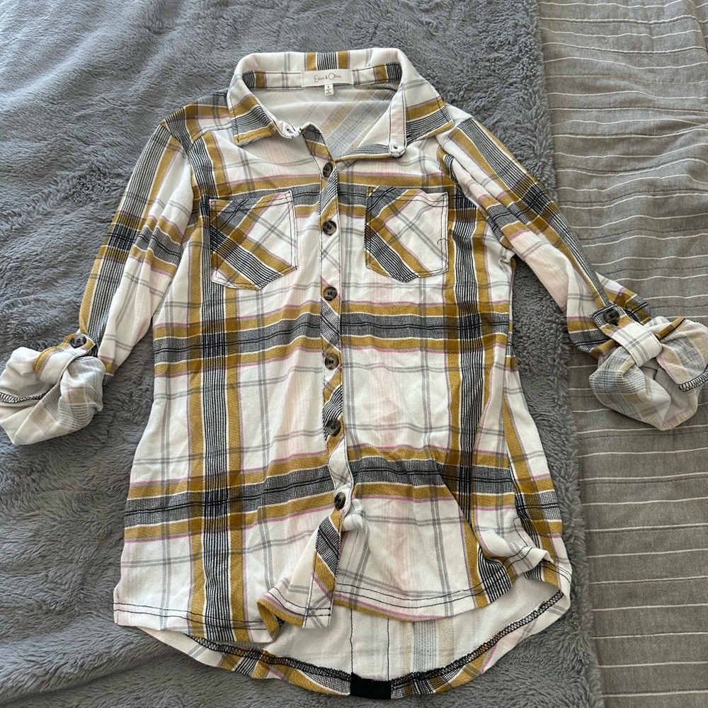 BP Kids Plaid Button Down Shirt in Yellow and Gray